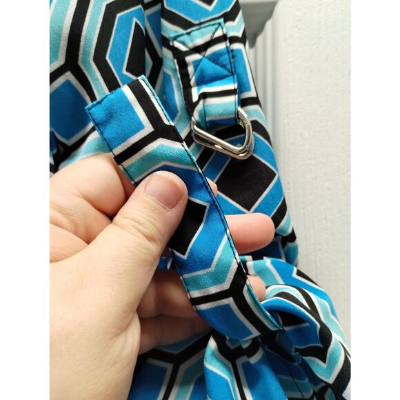 Michael Kors Women's Size Small Petite Blue Funky Retro Geometric Pattern Top - Picture 4 of 7